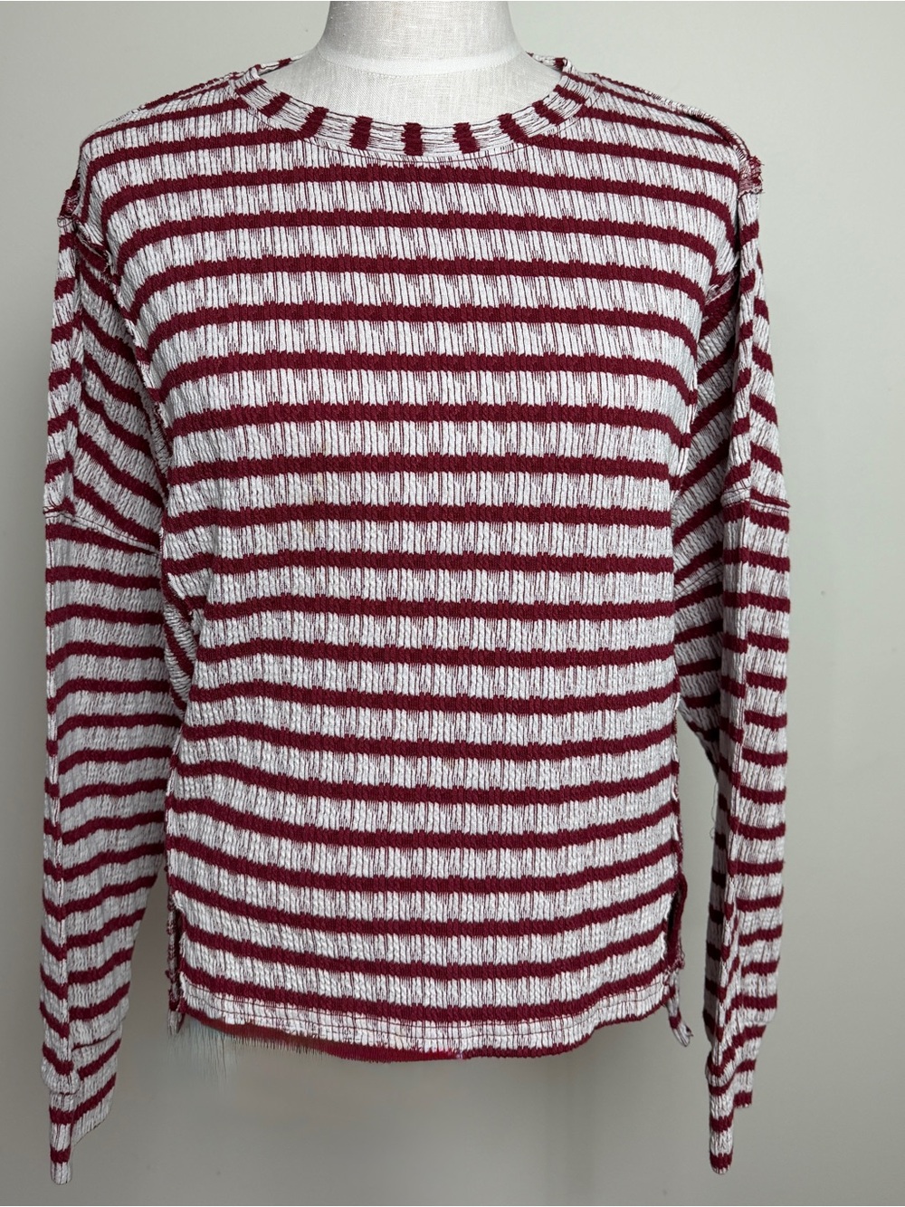 BiBi Maroon,and White Striped Lightweight Knit Sweater